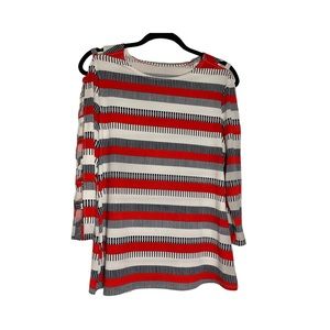 Cable & Gauge Cold Shoulder White/ Orange / Blue Casual Blouse. SZ(M)